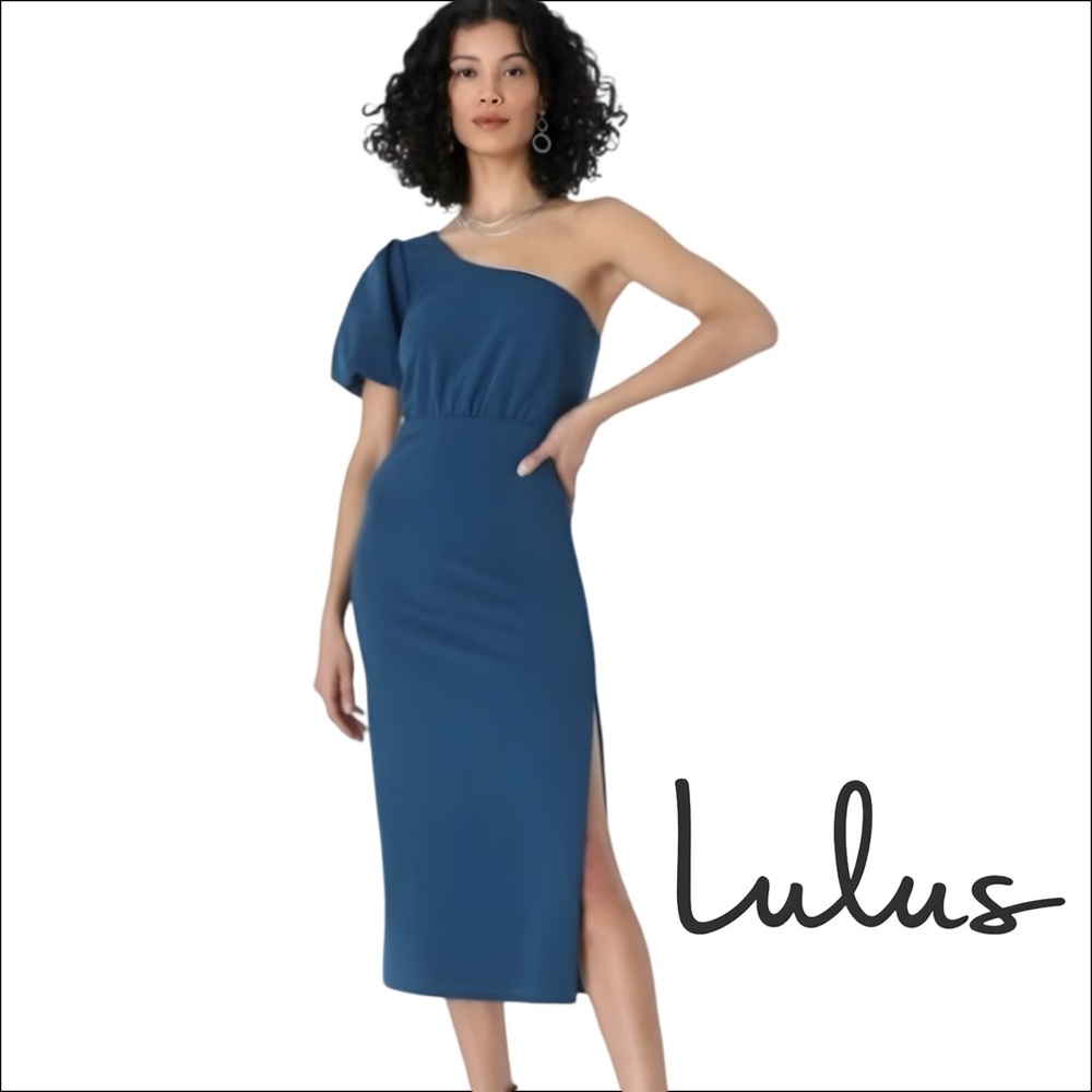 Lulus Elegant Blue One-Shoulder Midi Dress NWT Size Small